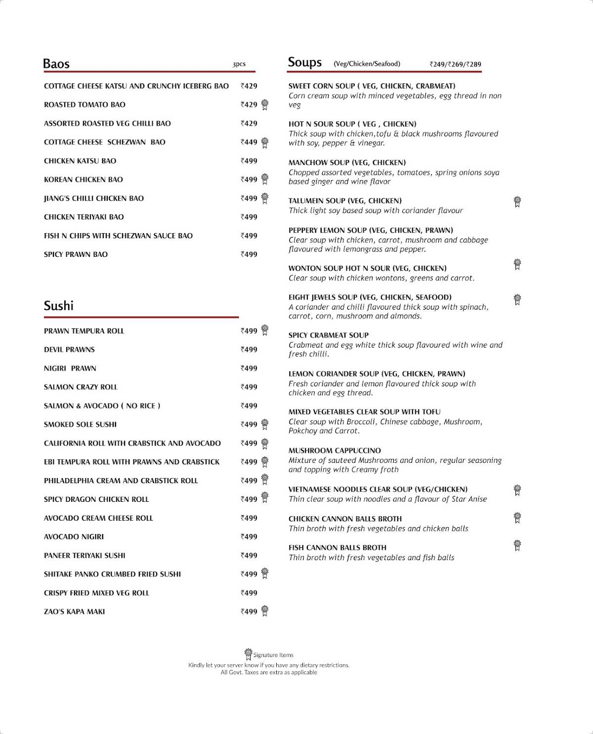 Zao menu