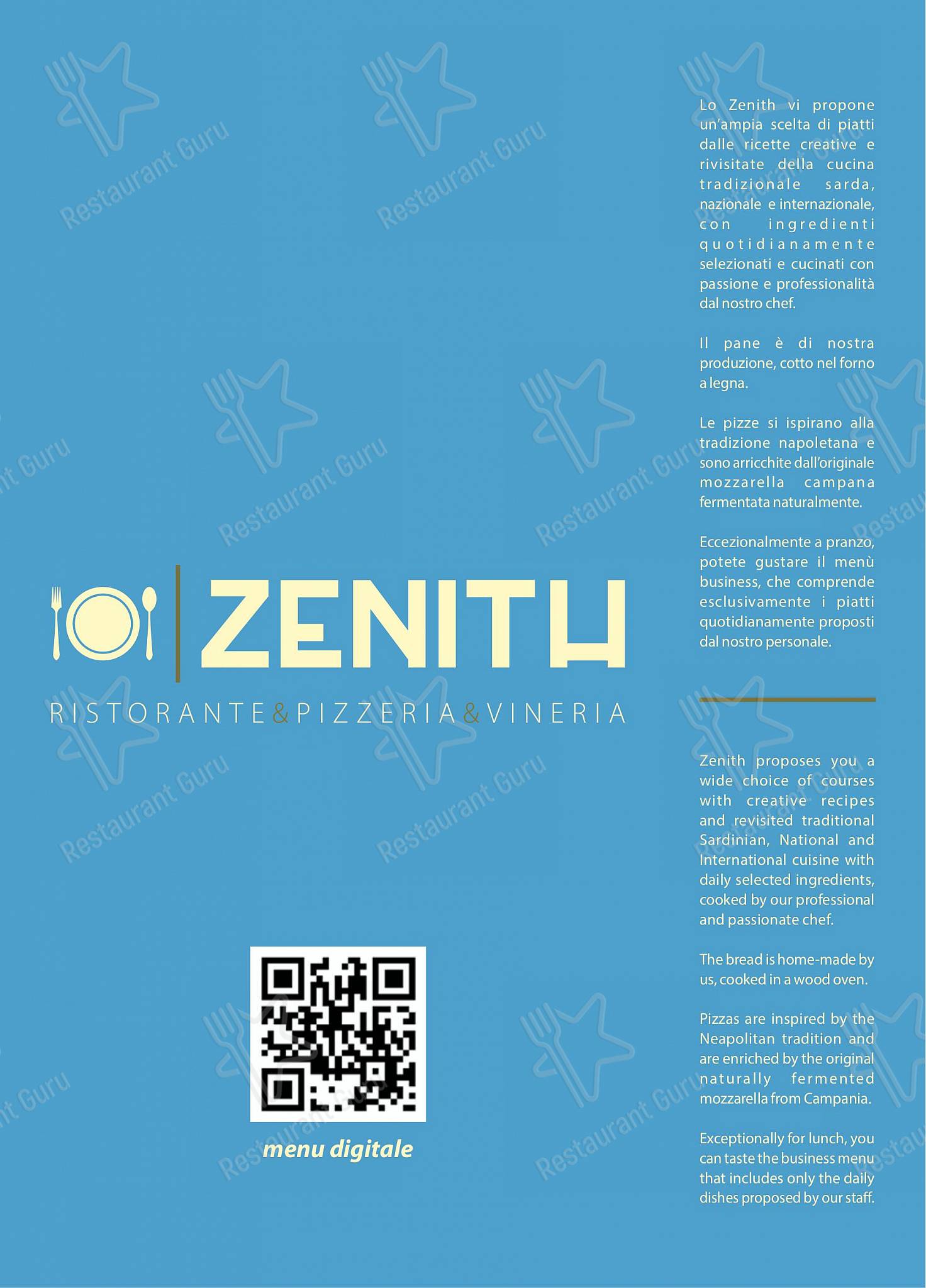 Zenith Ristorante Pizzeria Enoteco in Iglesias - Основное меню