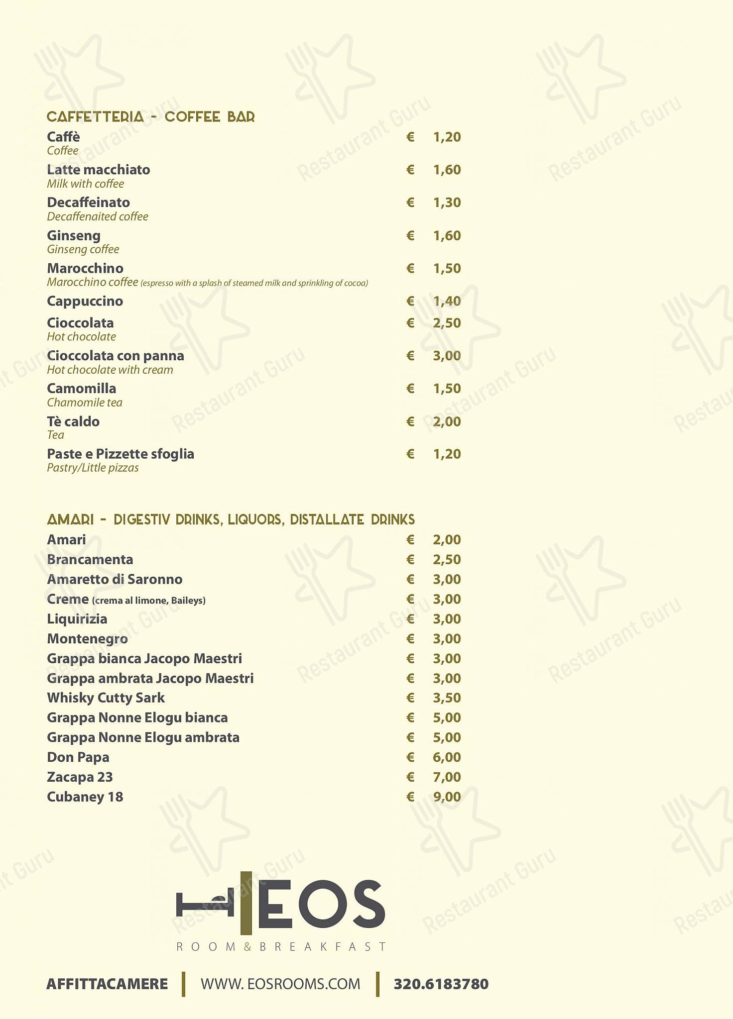 Menu di Zenith Ristorante Pizzeria Enoteco - Основное меню