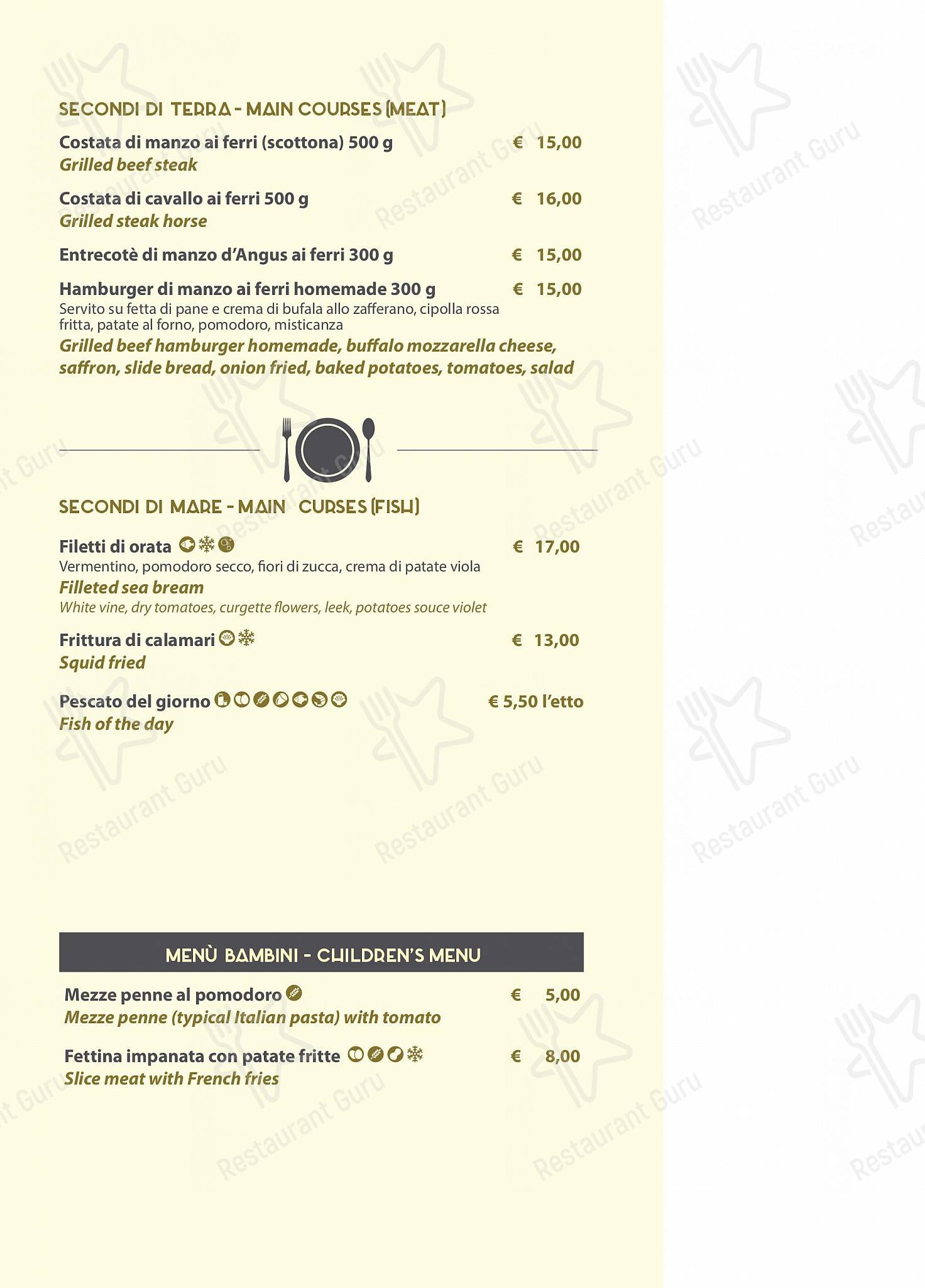 Menu di Zenith Ristorante Pizzeria Enoteco - Основное меню