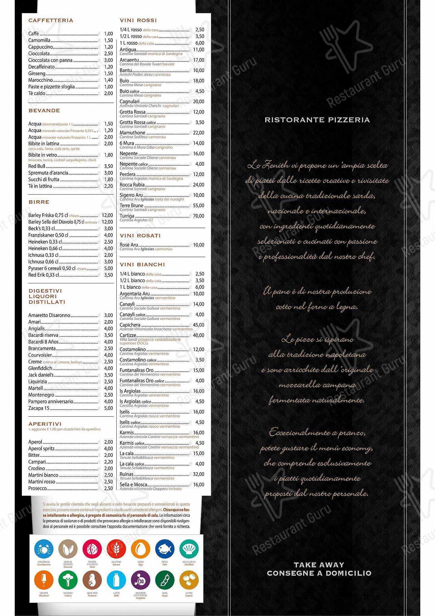Основное меню per Zenith Ristorante Pizzeria Enoteco in Iglesias