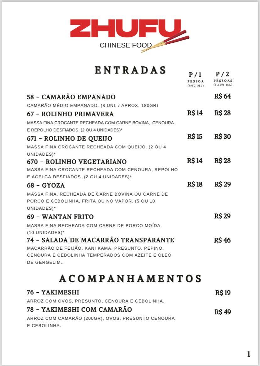 Zhufu Chinese Food cardápio
