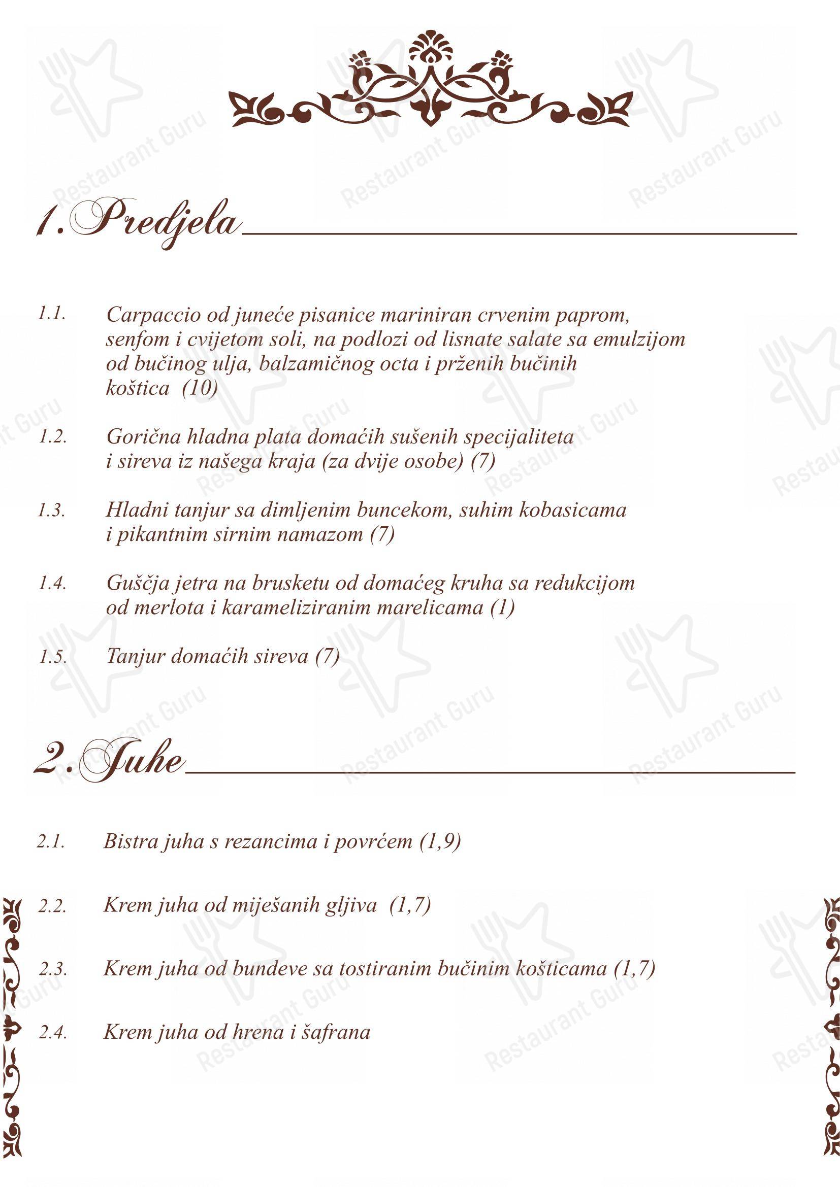 Menu per Zlatne Gorice ristorante