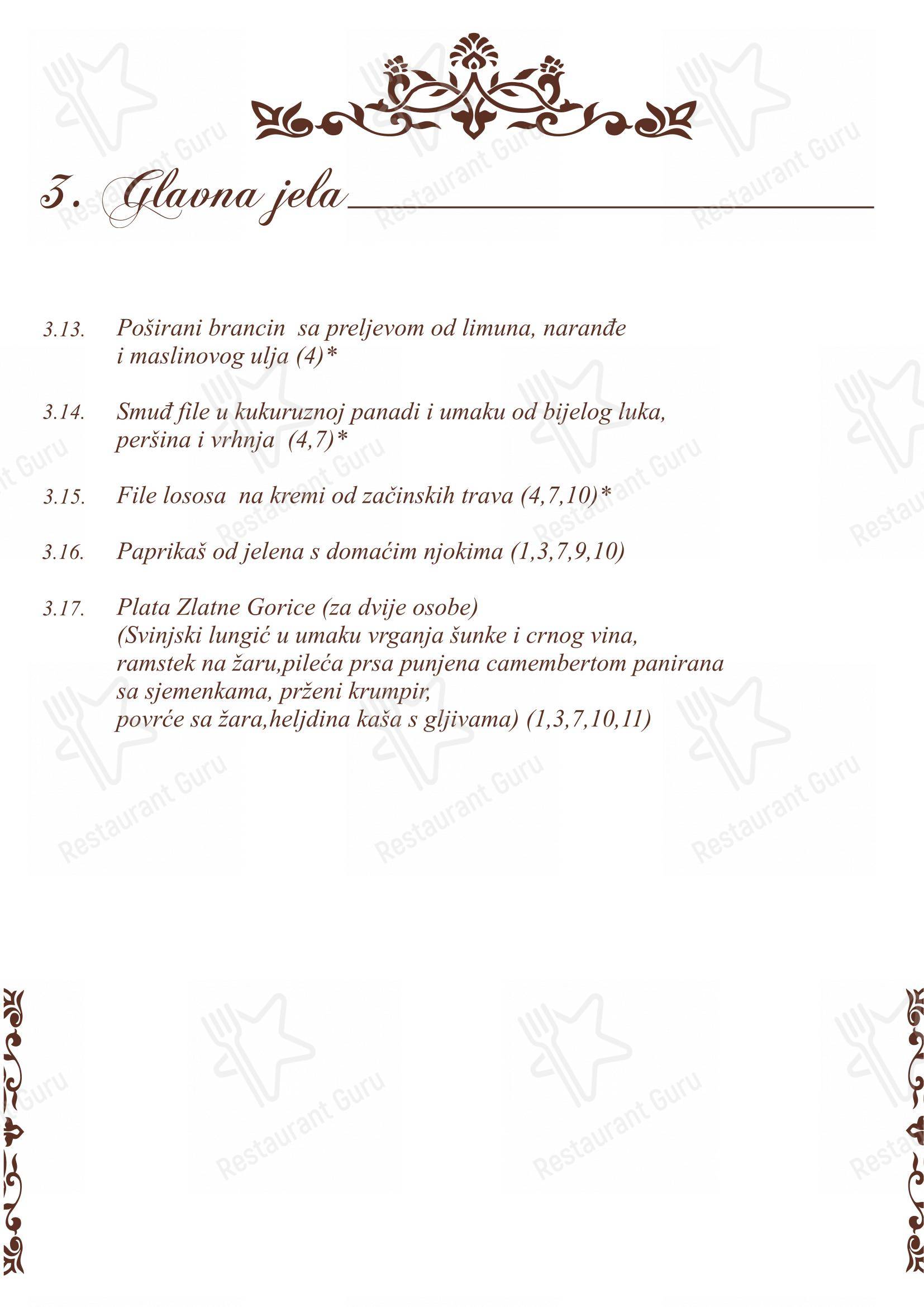 Menu per Zlatne Gorice in Varaždin Breg