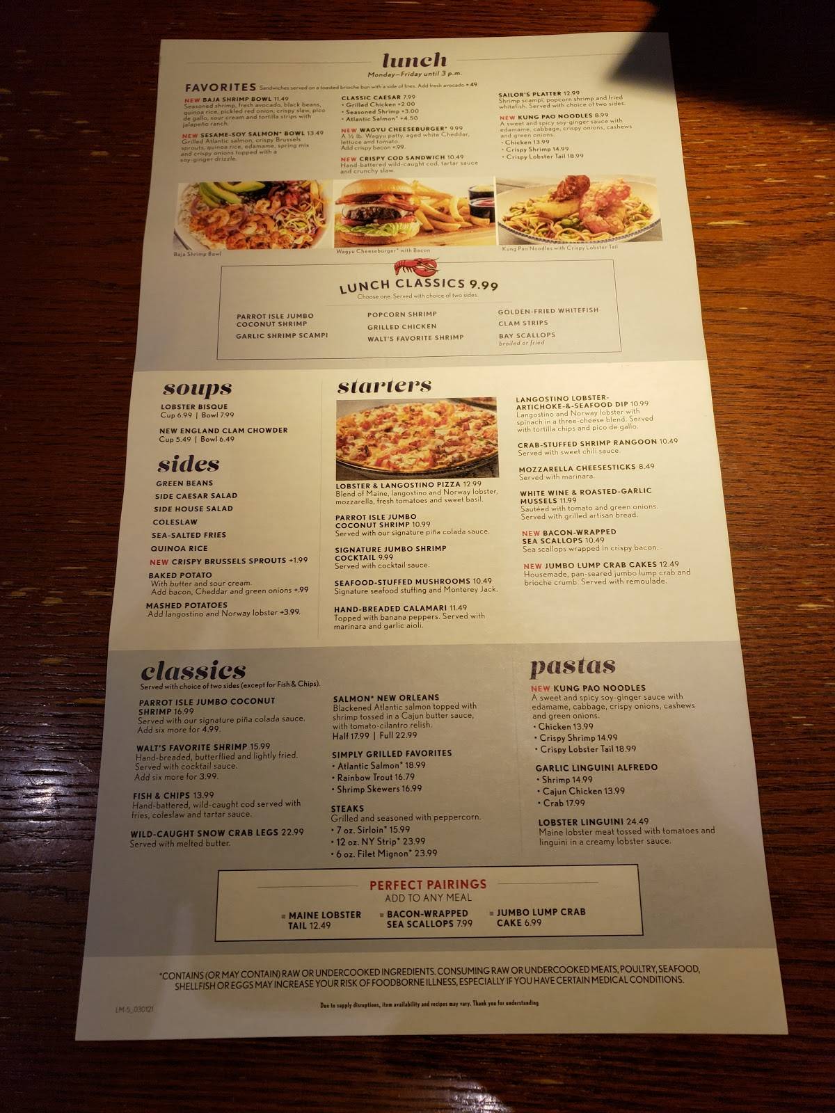 Menu at Zuckerello's restaurant, Fort Lauderdale