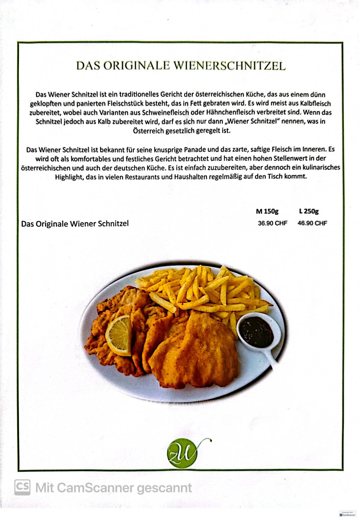 Menu di Zum Wiener Restaurant 