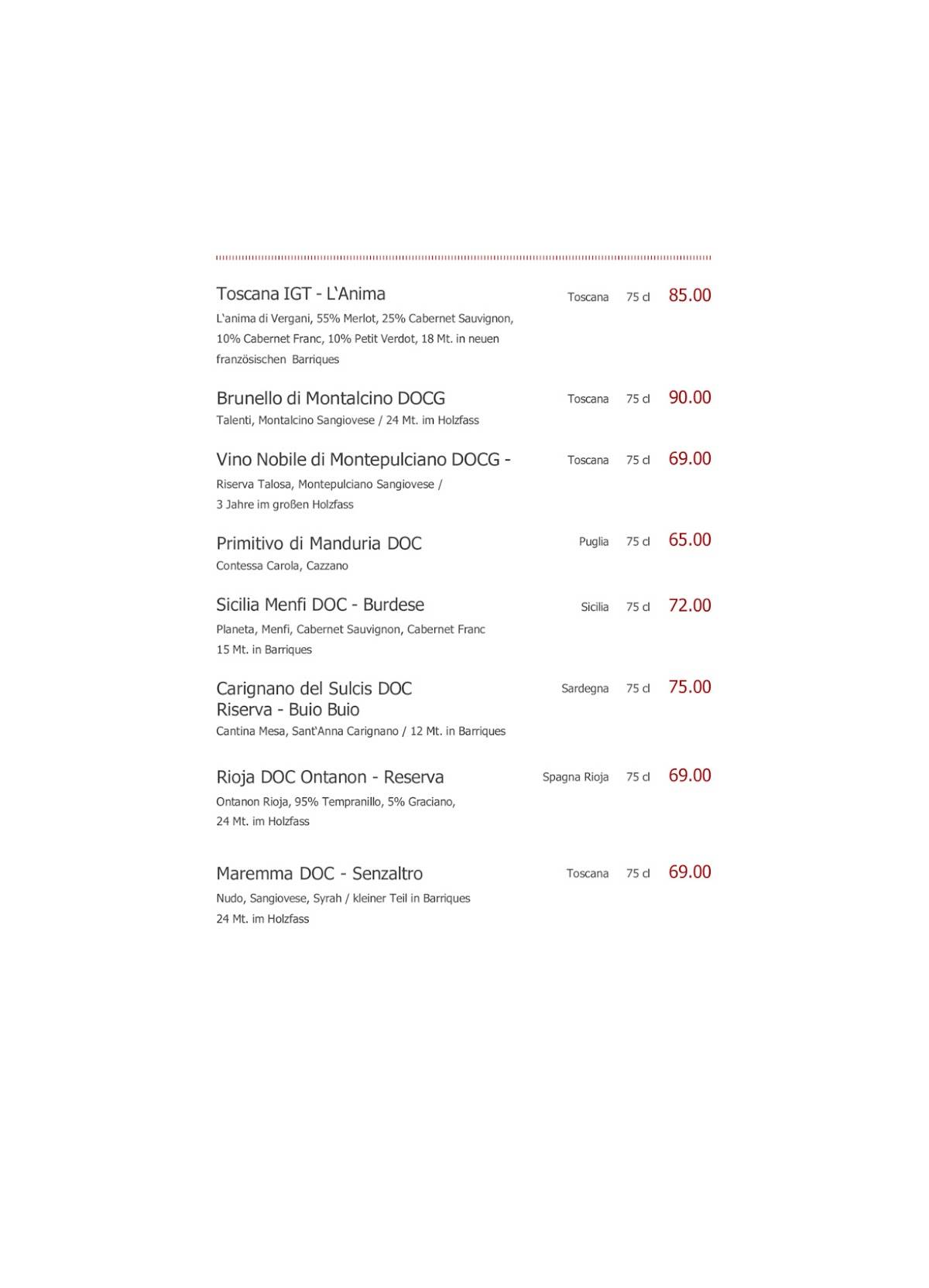 Menu di Cucina Niederdorf 