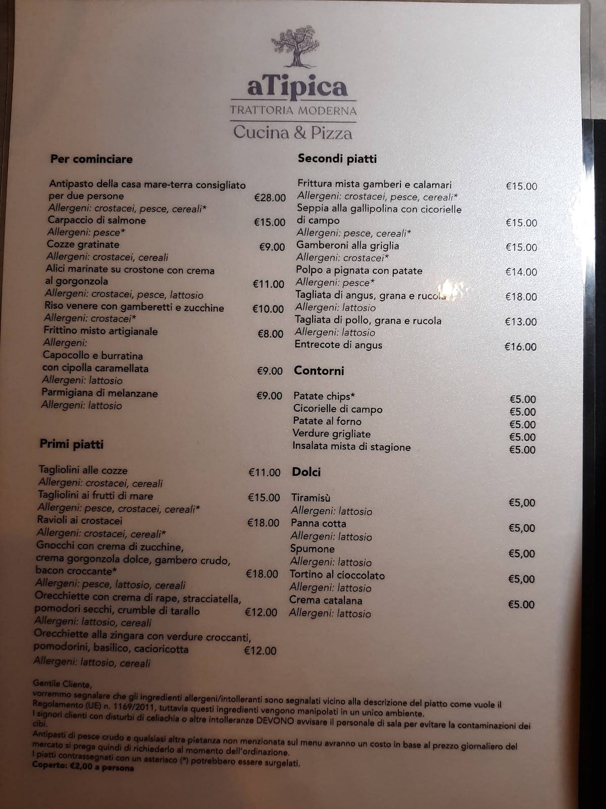 Menu di aTipica Trattoria Moderna, Lecce 