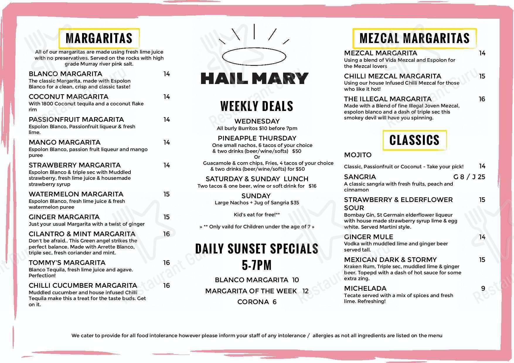 Hail Mary menu