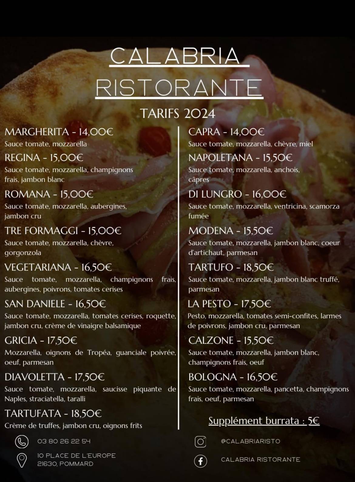 Menu de calabria ristorante