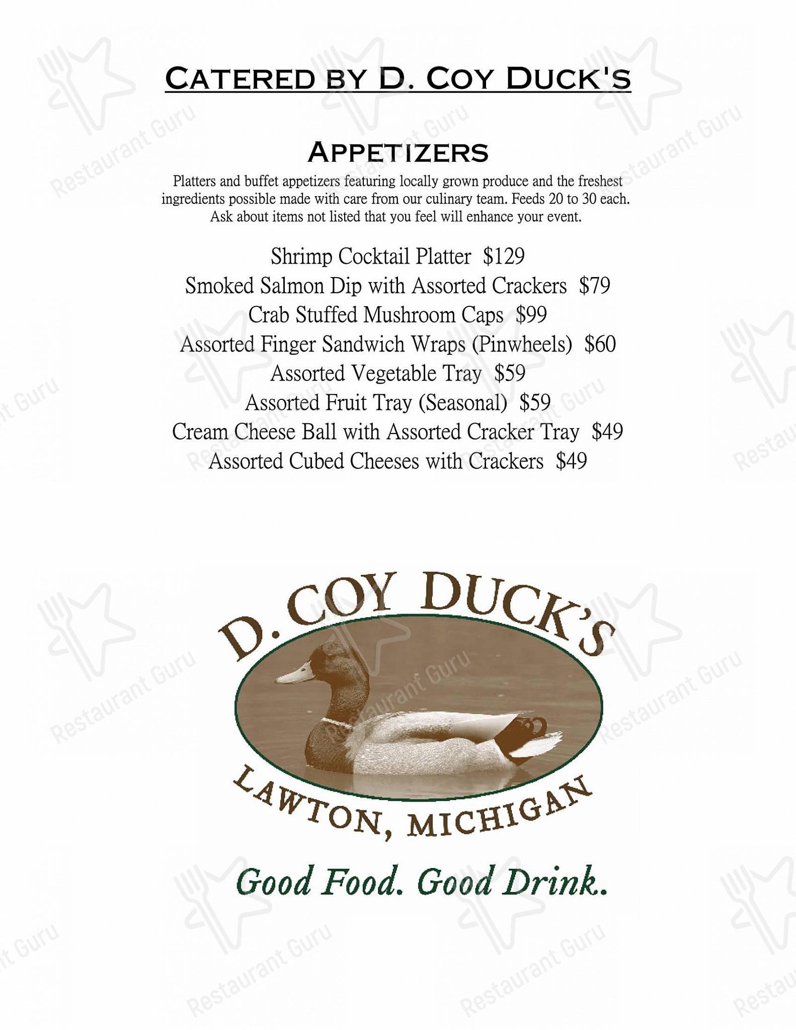 Menu at D. Coy Duck's pub & bar, Lawton