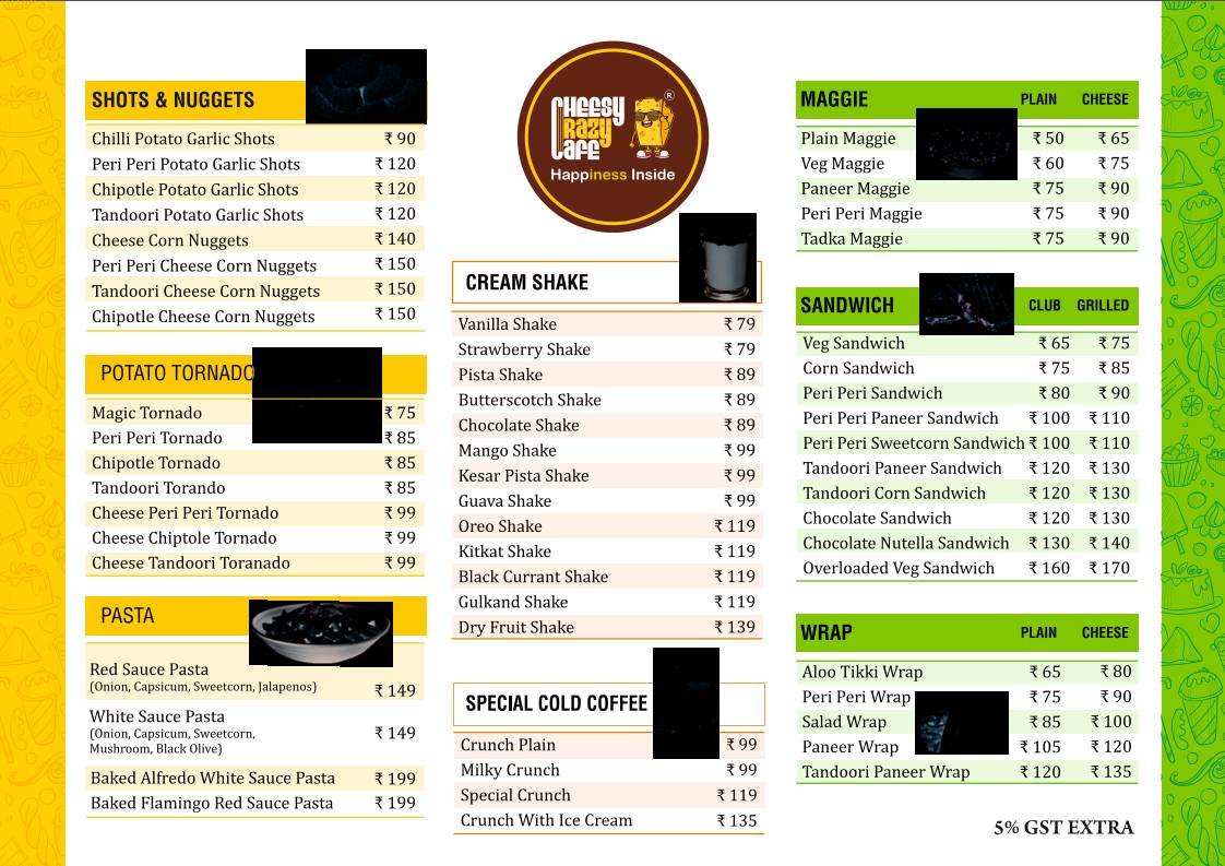cheesy crazy cafe menu