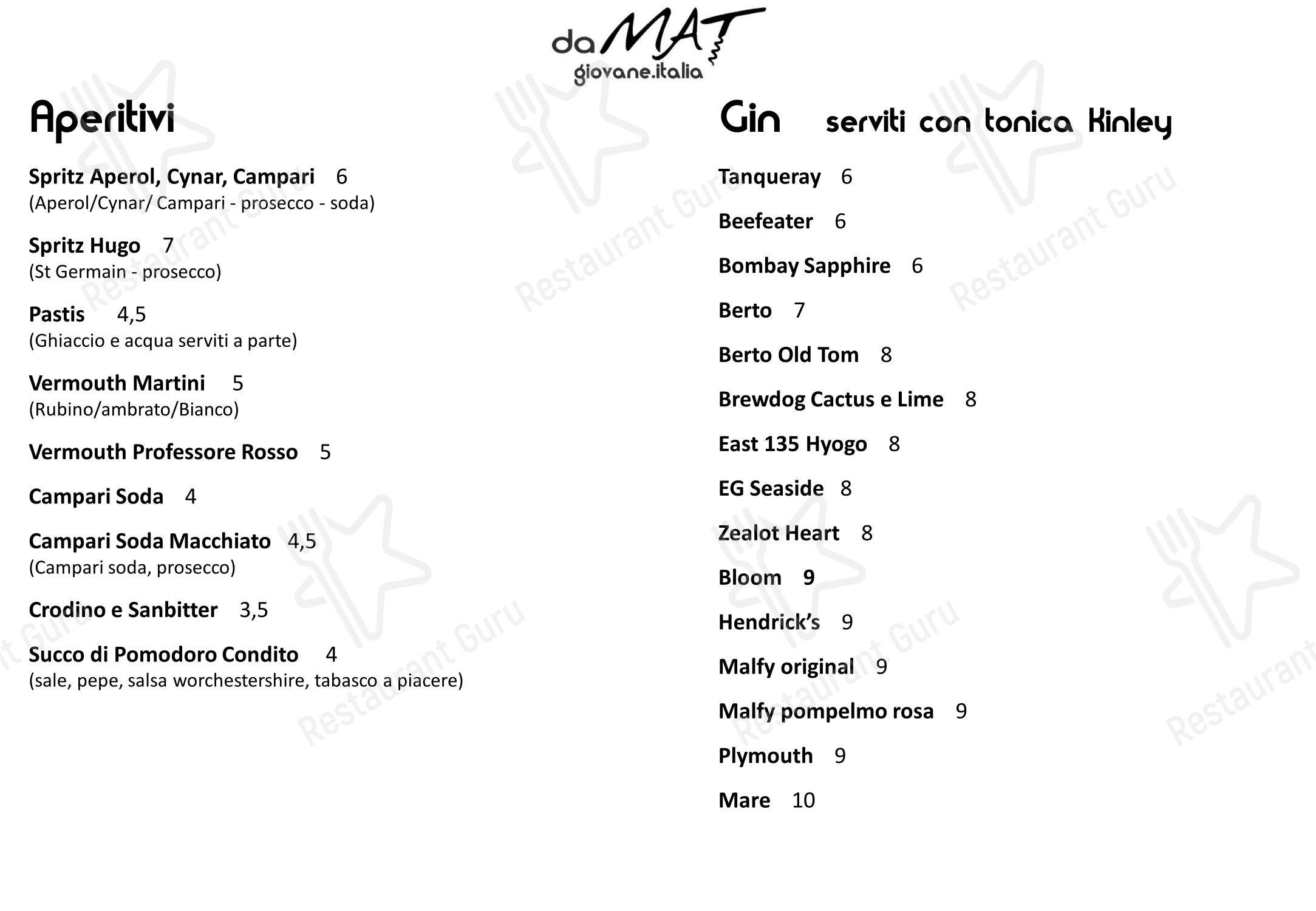 菜单 per daMAT Giovane Italia ristorante