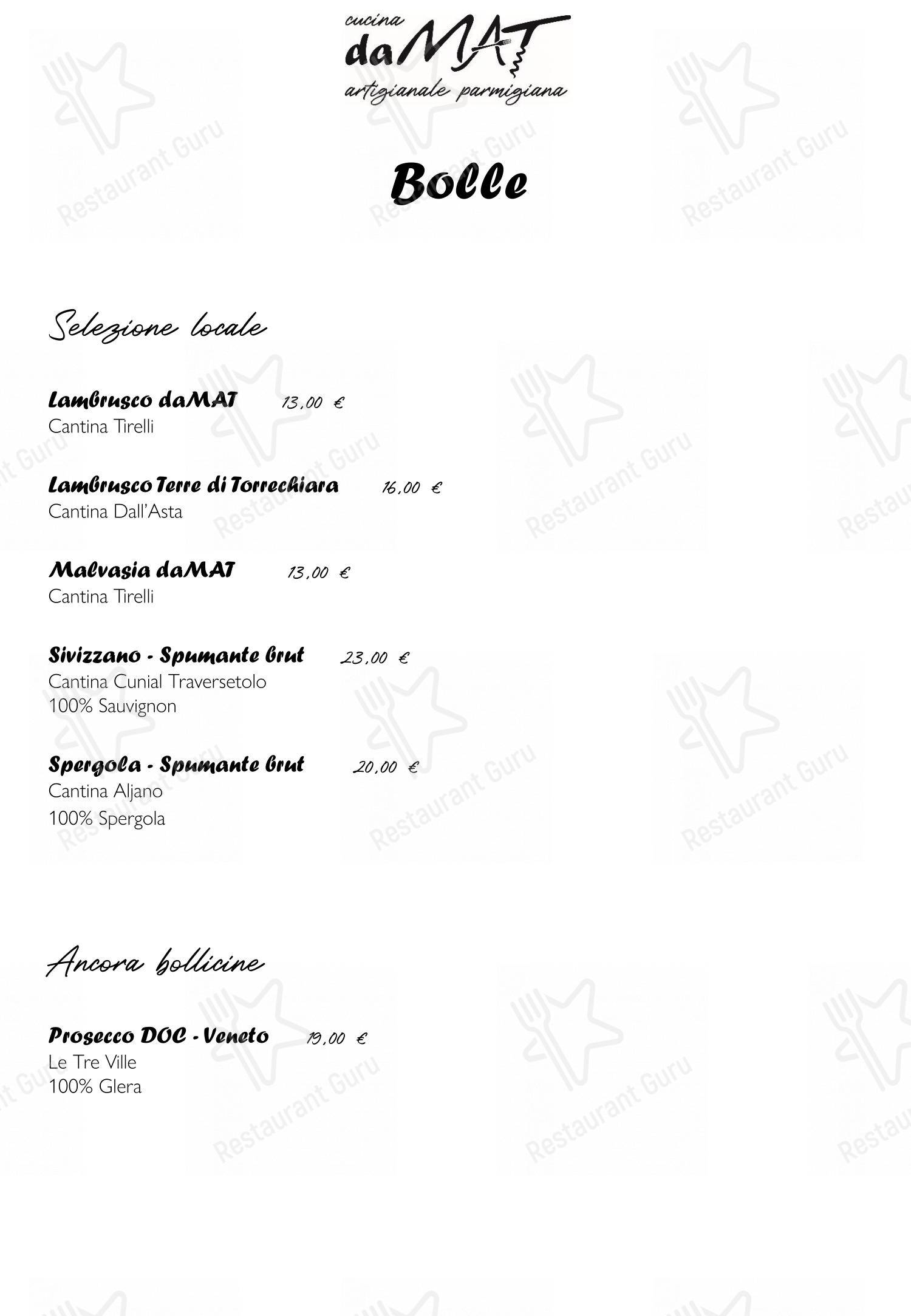 Menu bar per daMAT Giovane Italia ristorante