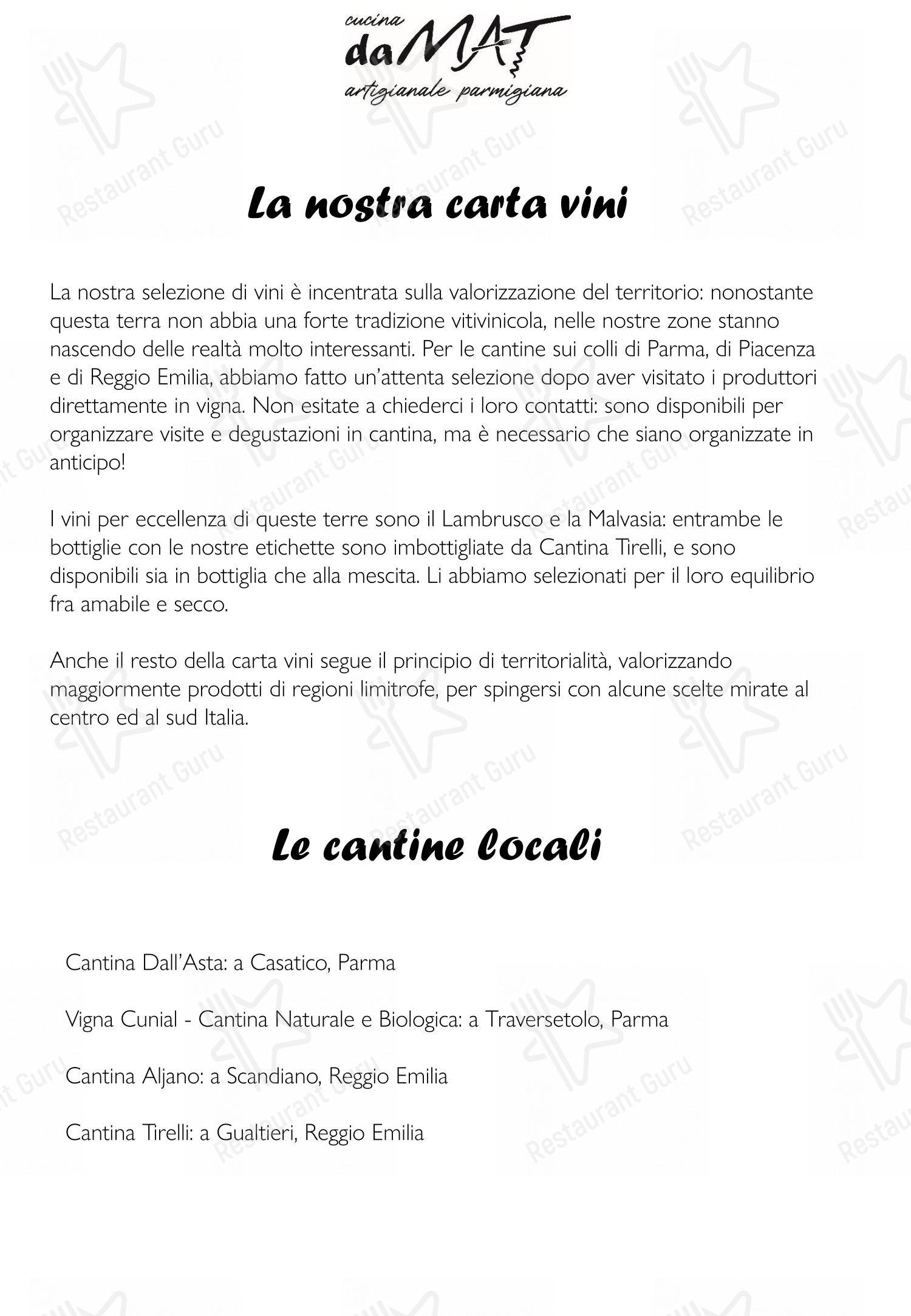 Menu bar per daMAT Giovane Italia in Parma