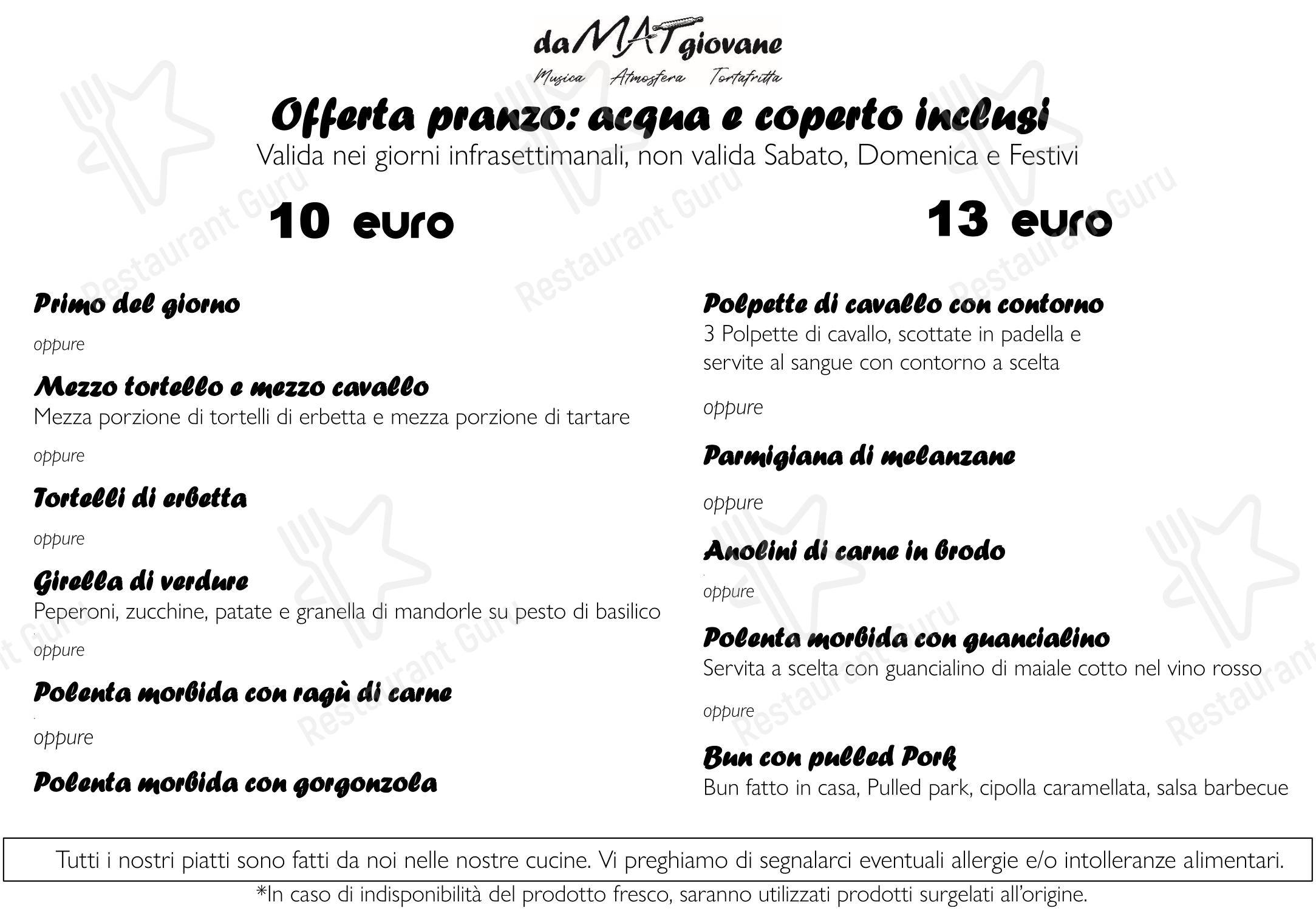 Menu di daMAT Giovane Italia - Menu