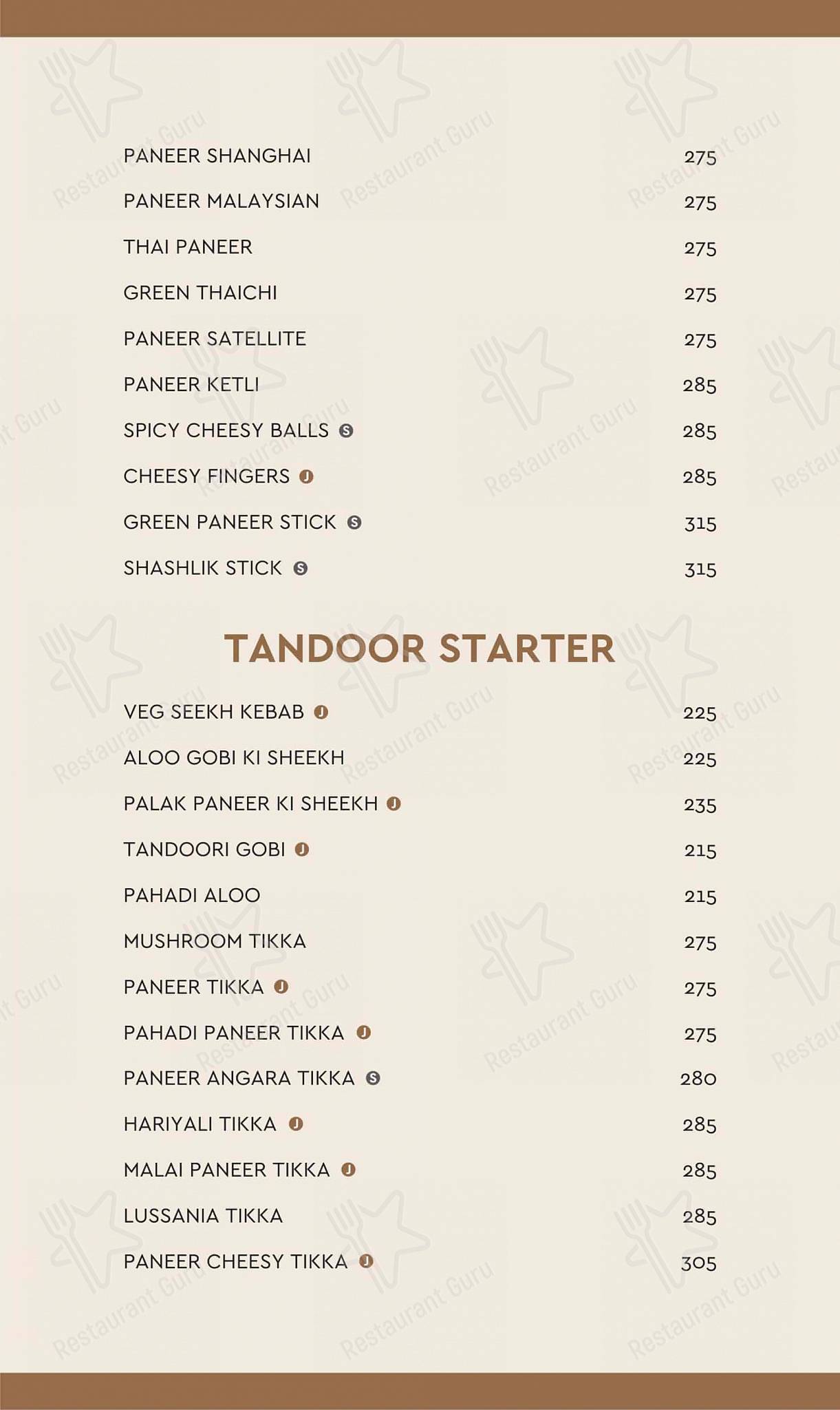 Lake View Restaurant menu