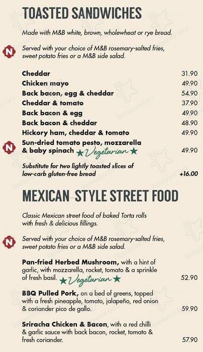 Menu de Mugg & Bean