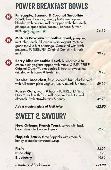 Menu de Mugg & Bean