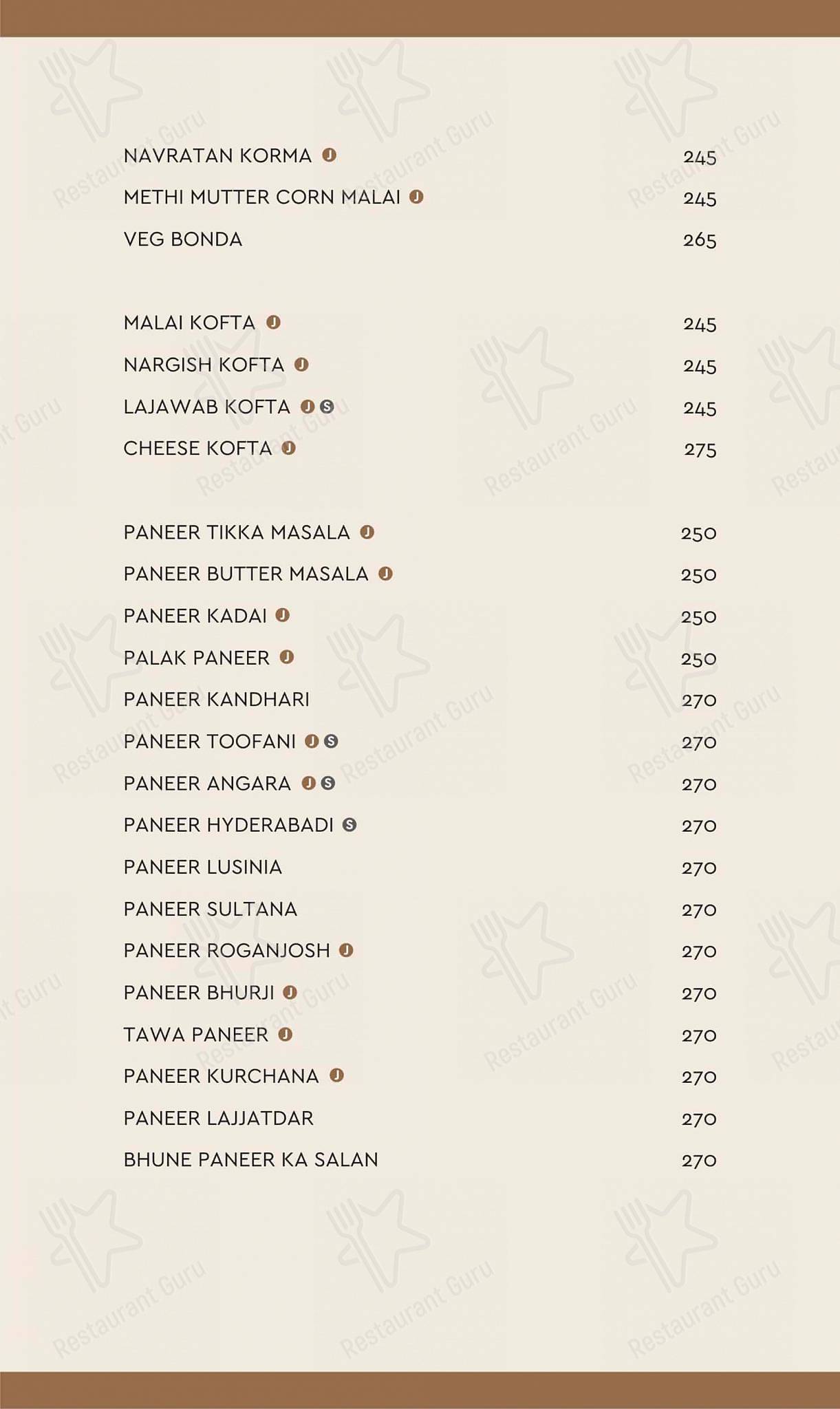 Lake View Restaurant menu