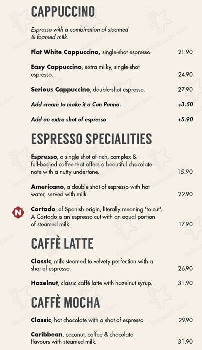 Menu de Mugg & Bean