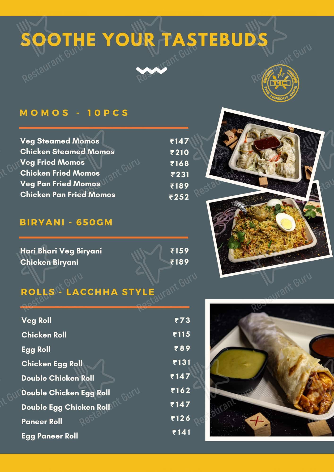 THE HIDEOUT CAFE menu