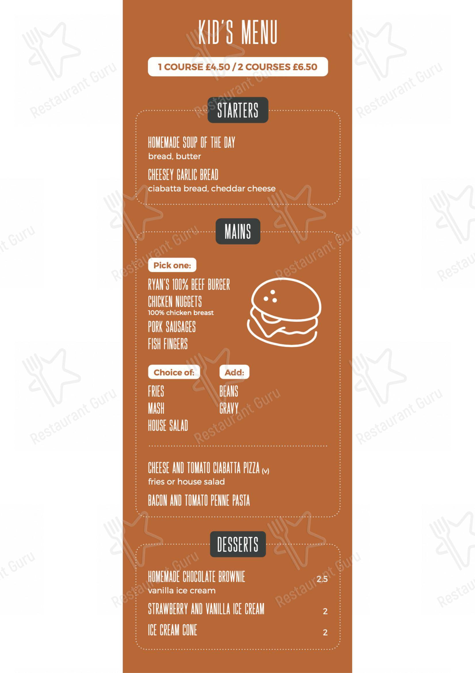 Menu at Ryan's Bar & Restaurant, Belfast