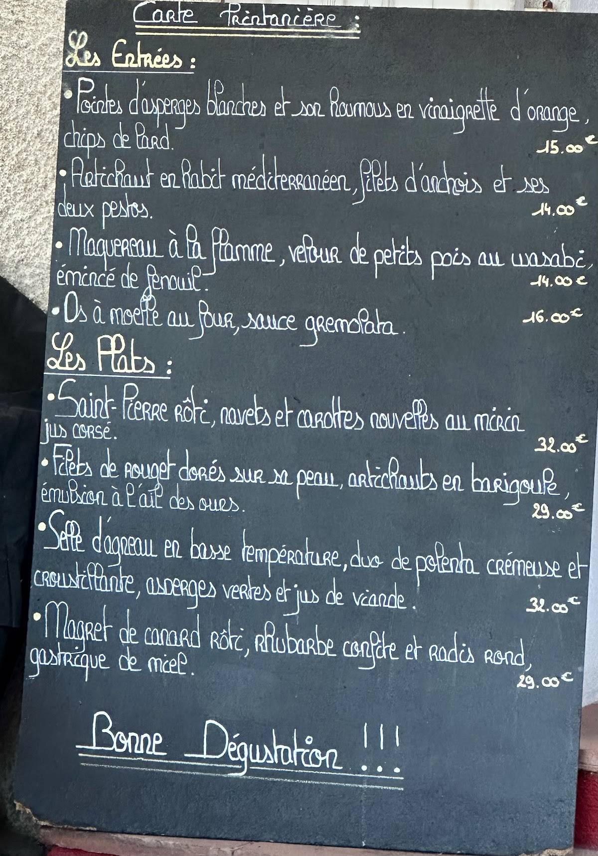 Menu de la Villa Matuzia - Agay - Restaurant Saint-Raphaël