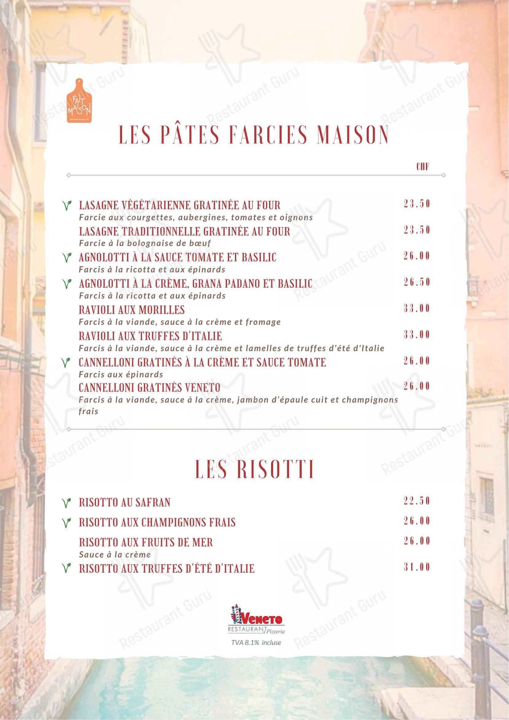 Menu bar per le Veneto ristorante