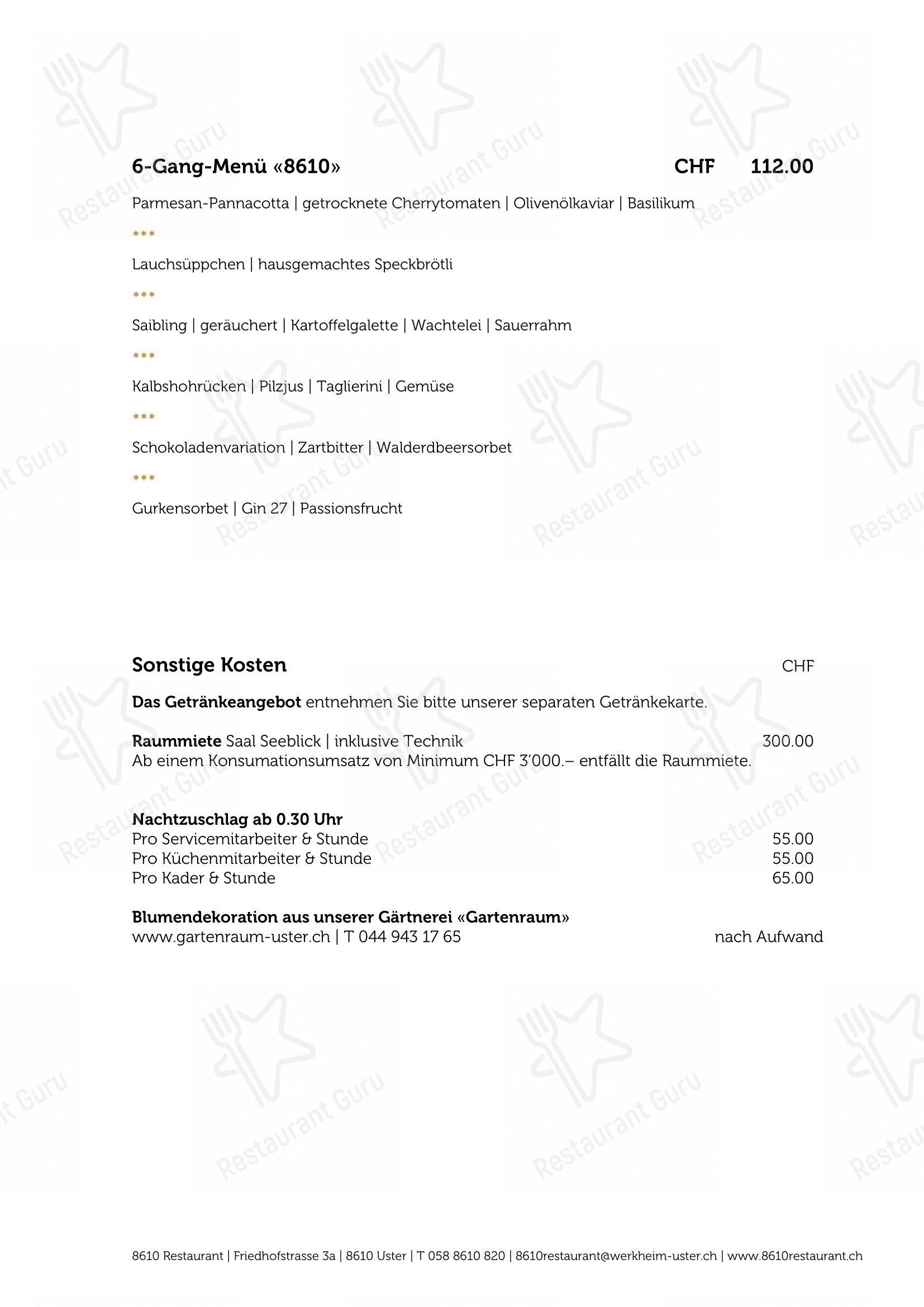 Menu bar per 8610 Restaurant ristorante