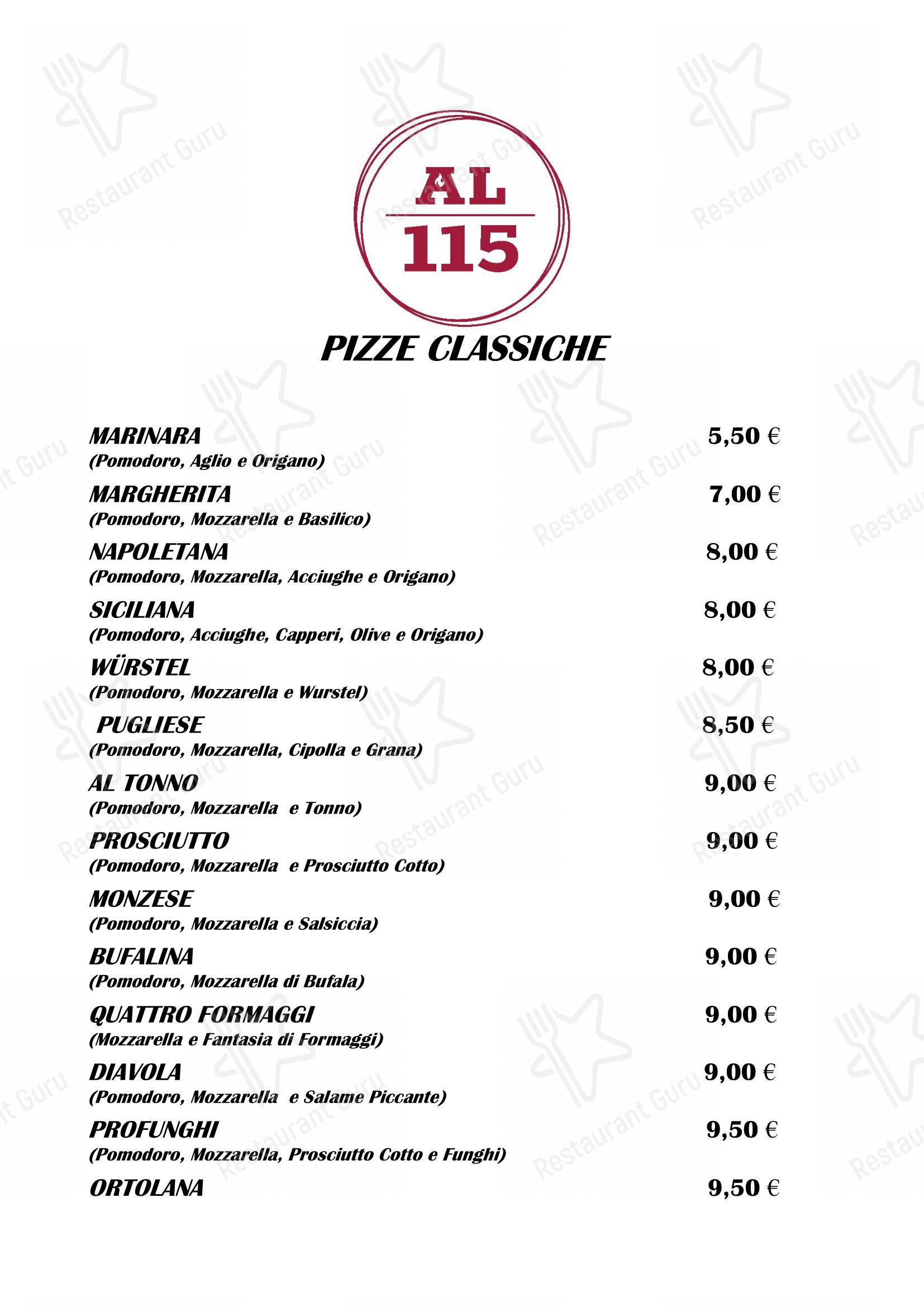 菜单 per Al 115 ristorante