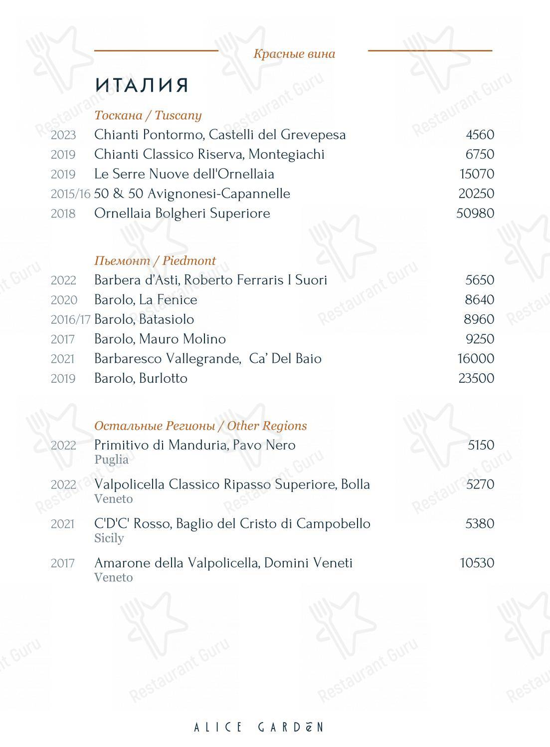 Lunch Menu pour Alice Garden restaurant