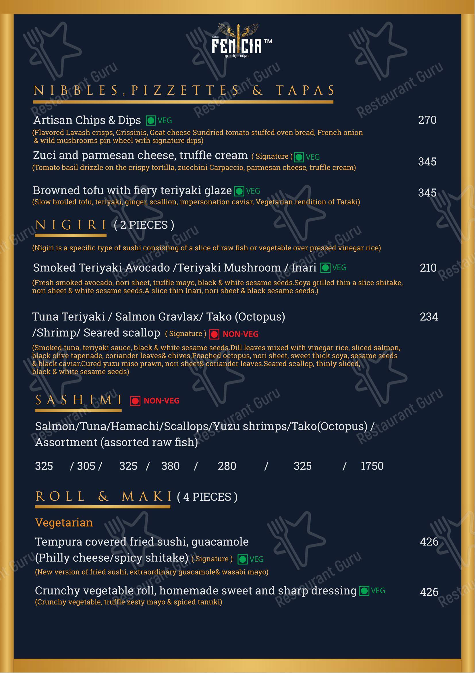 Menu for CLUB FENICIA in Kolkata
