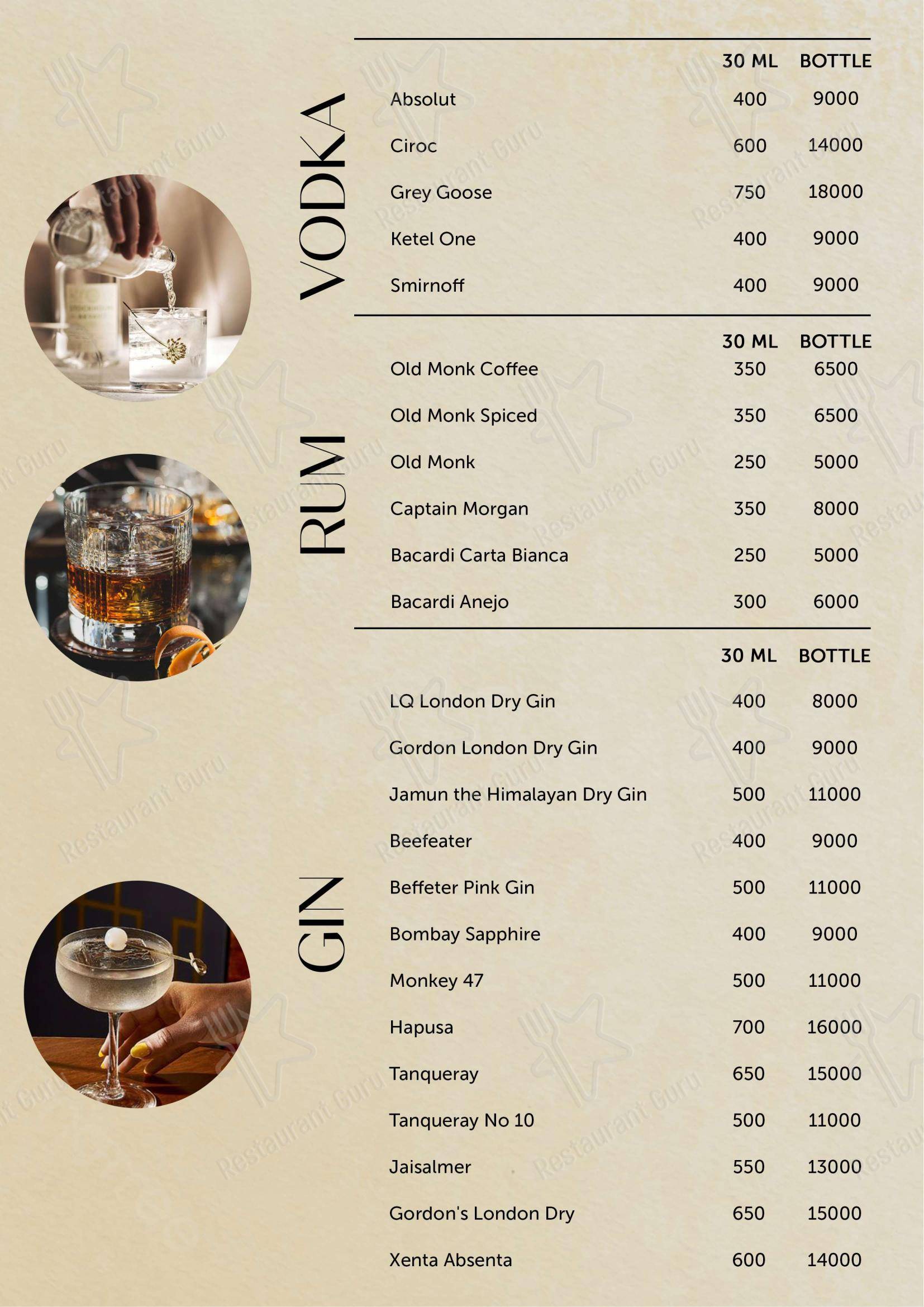 CLUB FENICIA in Kolkata - Menu bar