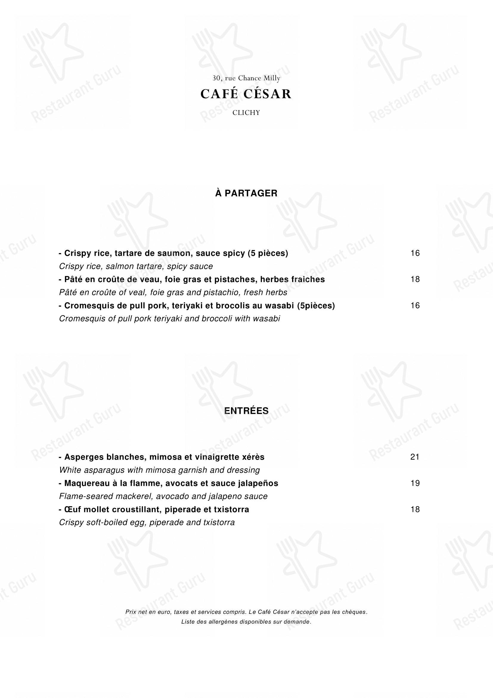 Menu pour Café César - Коктейльная карта