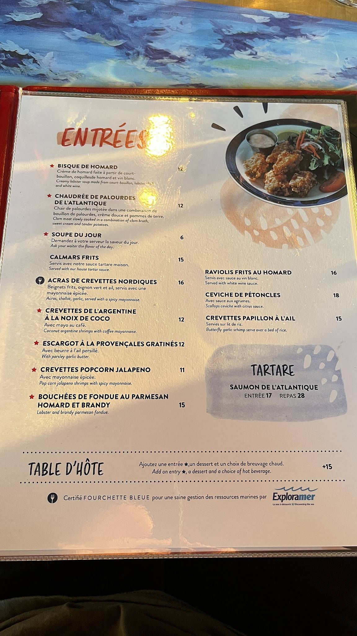 Menu de Capitaine Homard