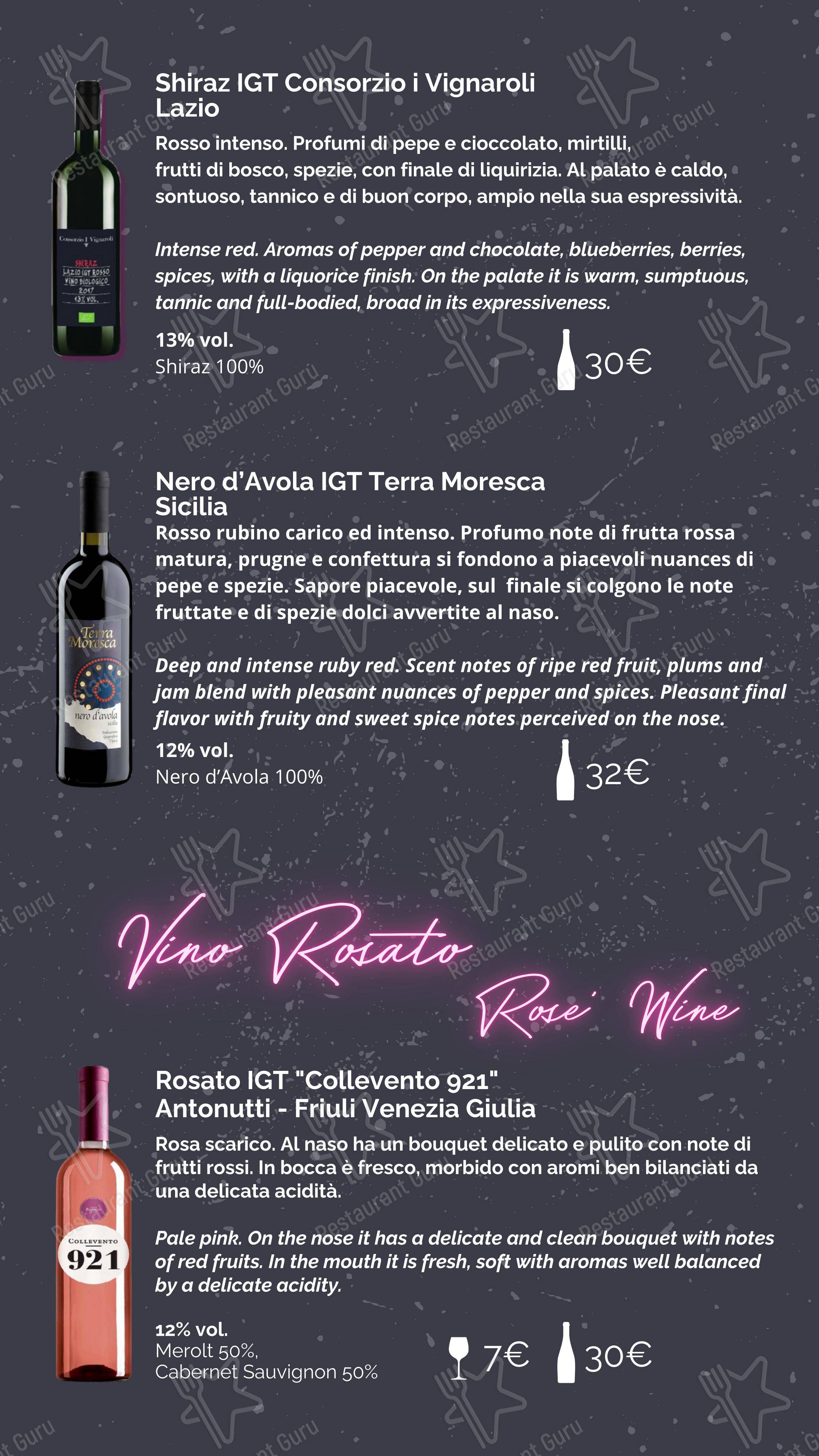 Menu per Coming Out in Roma