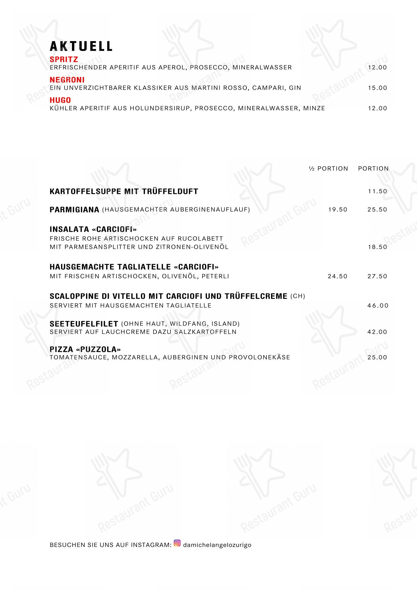 Menu di Da Michelangelo - Menu bar
