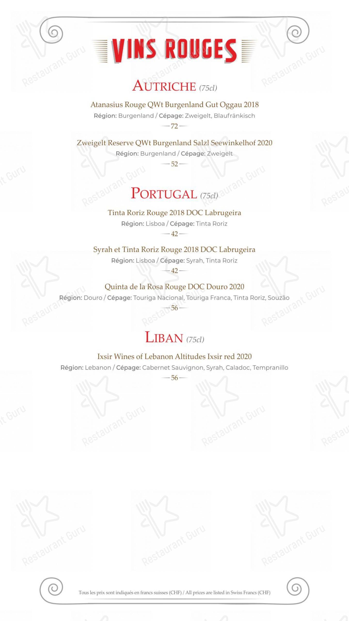 Hostellerie de Genève in Vevey - Menu bar