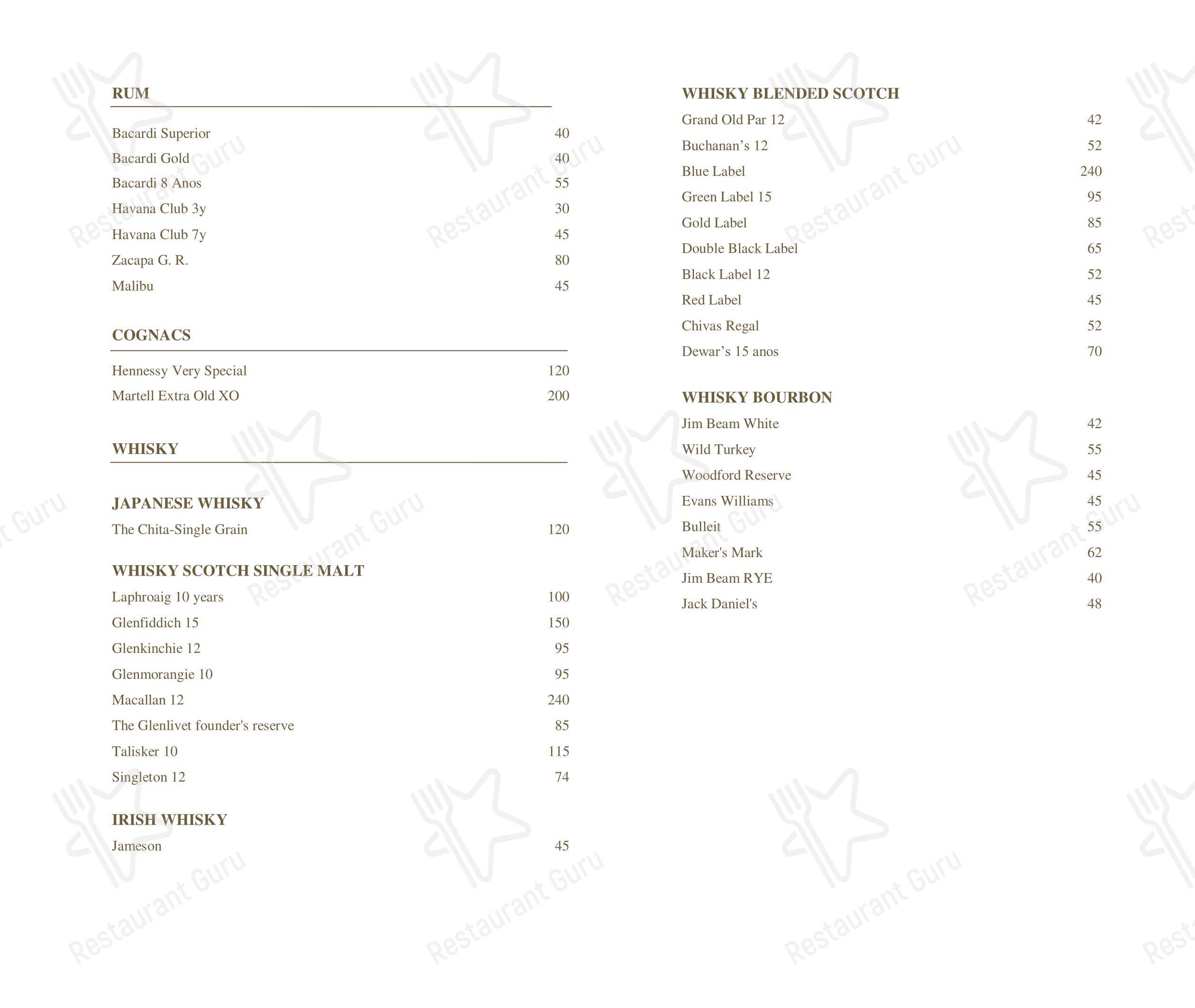 Hotel Emiliano - Restaurante Emile em Rio de Janeiro - Menu