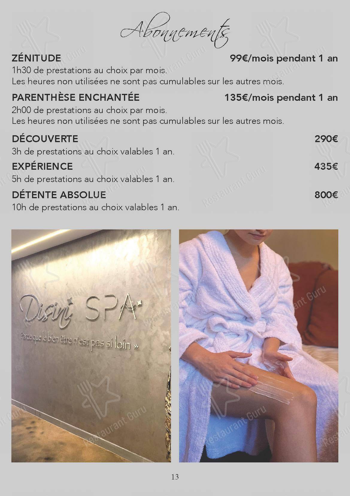 Découvrez le menu pour Disini