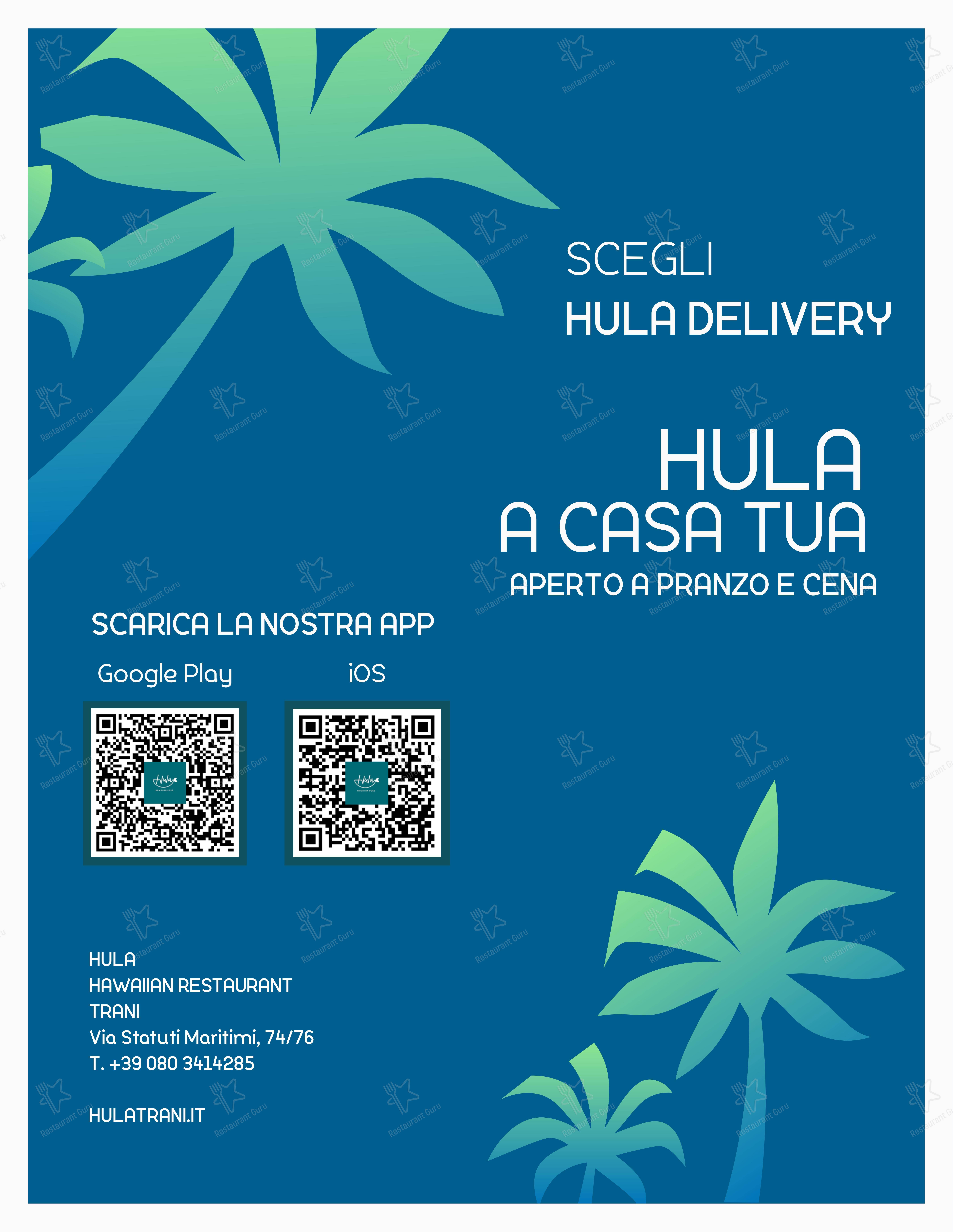 Hula Hawaiian Restaurant in Trani - Menu