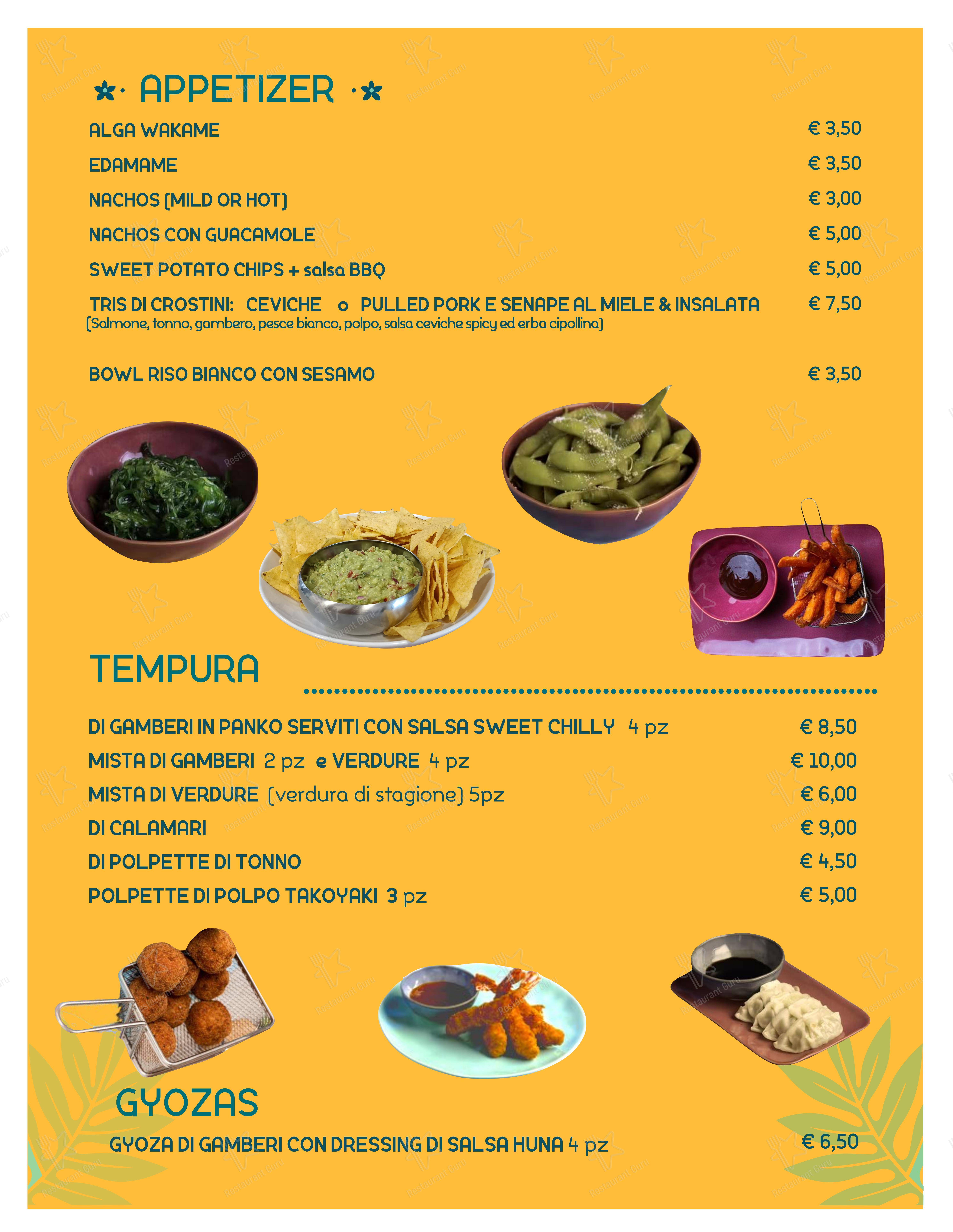 Hula Hawaiian Restaurant in Trani - Menu