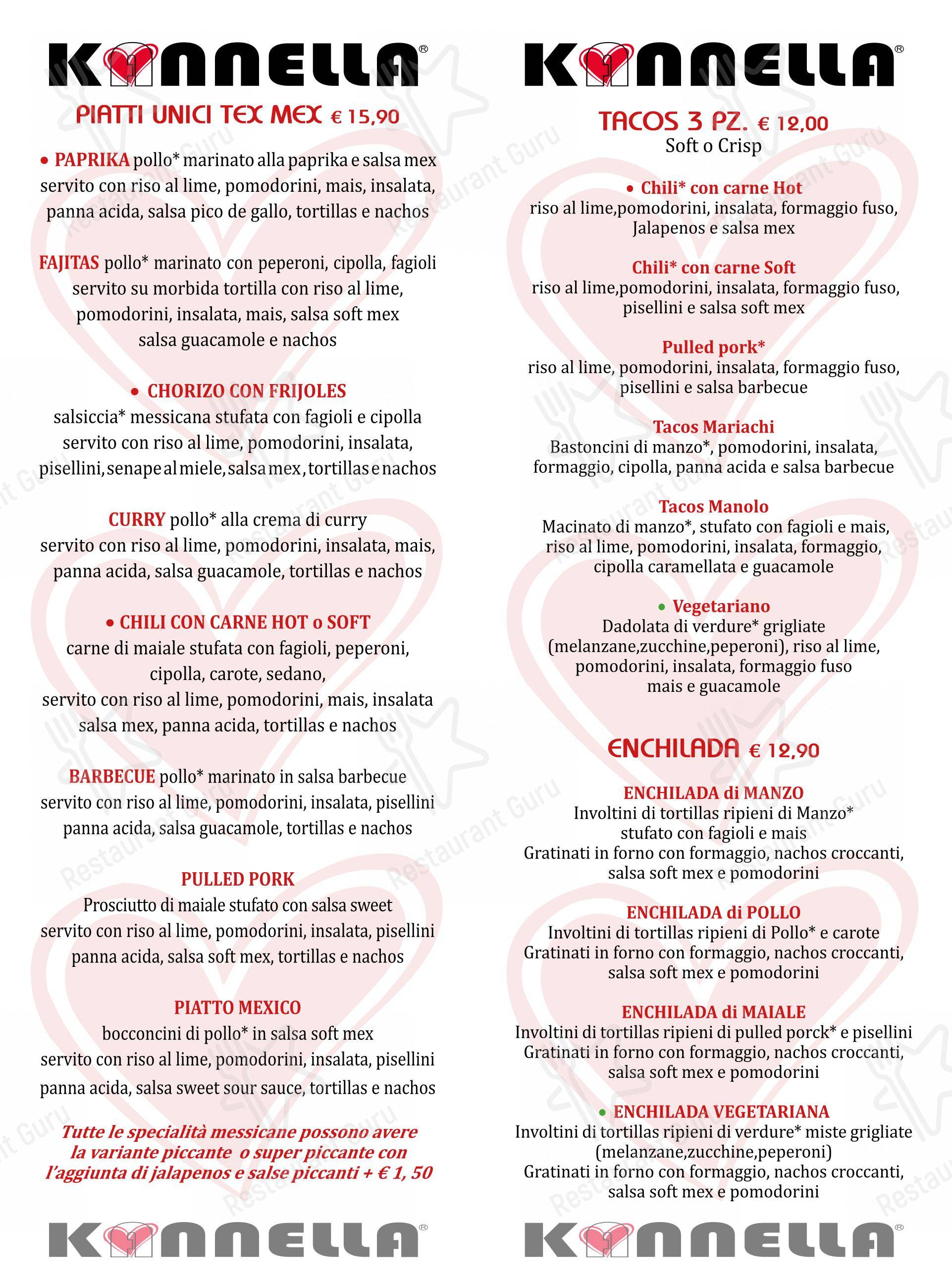 Menu di Kannella - Menu