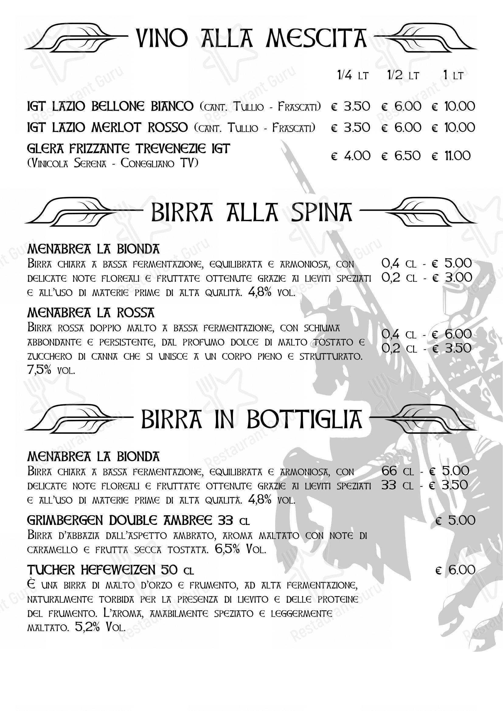 La Locanda Del Cavaliere in Roma - Menu