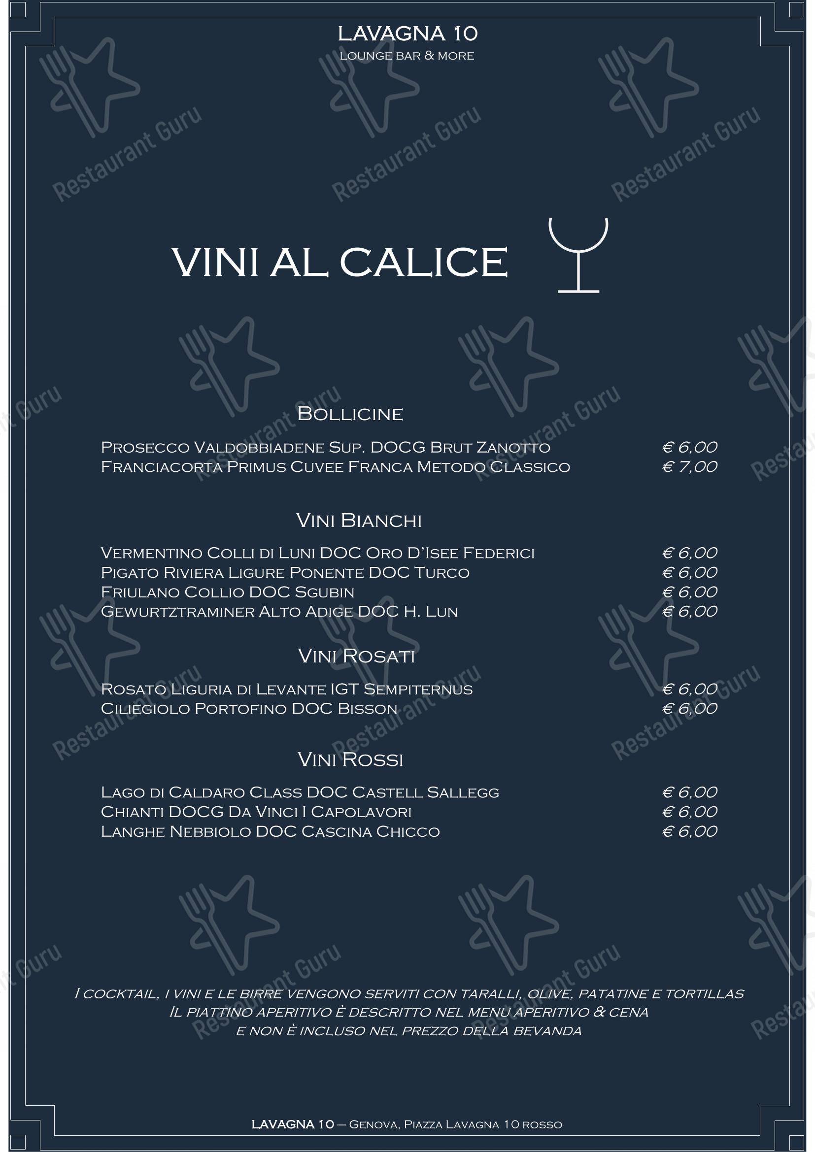 Menu di Lavagna 10 bistrot - Menu bar