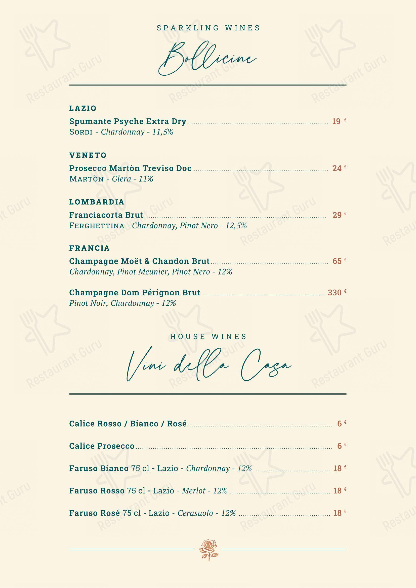 Menu bar per OSTERIA FARUSO steakhouse