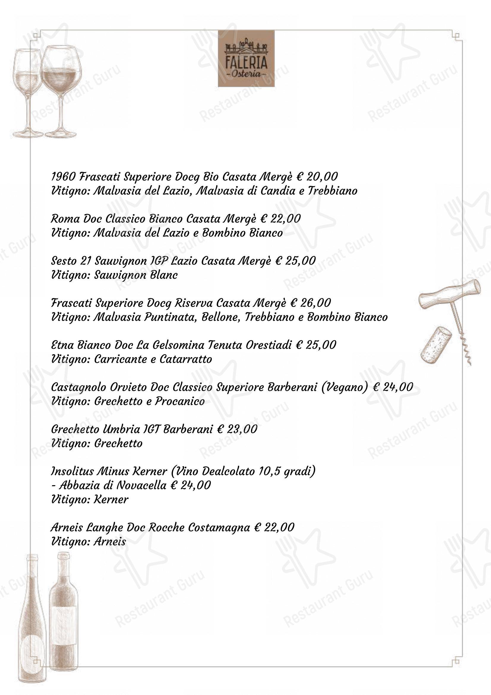 Menu bar per Osteria Faleria ristorante