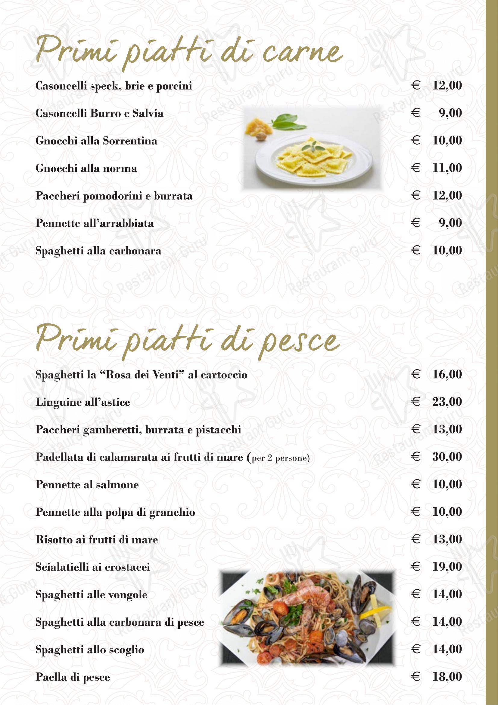 Menu bar per Pizzeria Ristorante La Rosa dei Venti in Rezzato