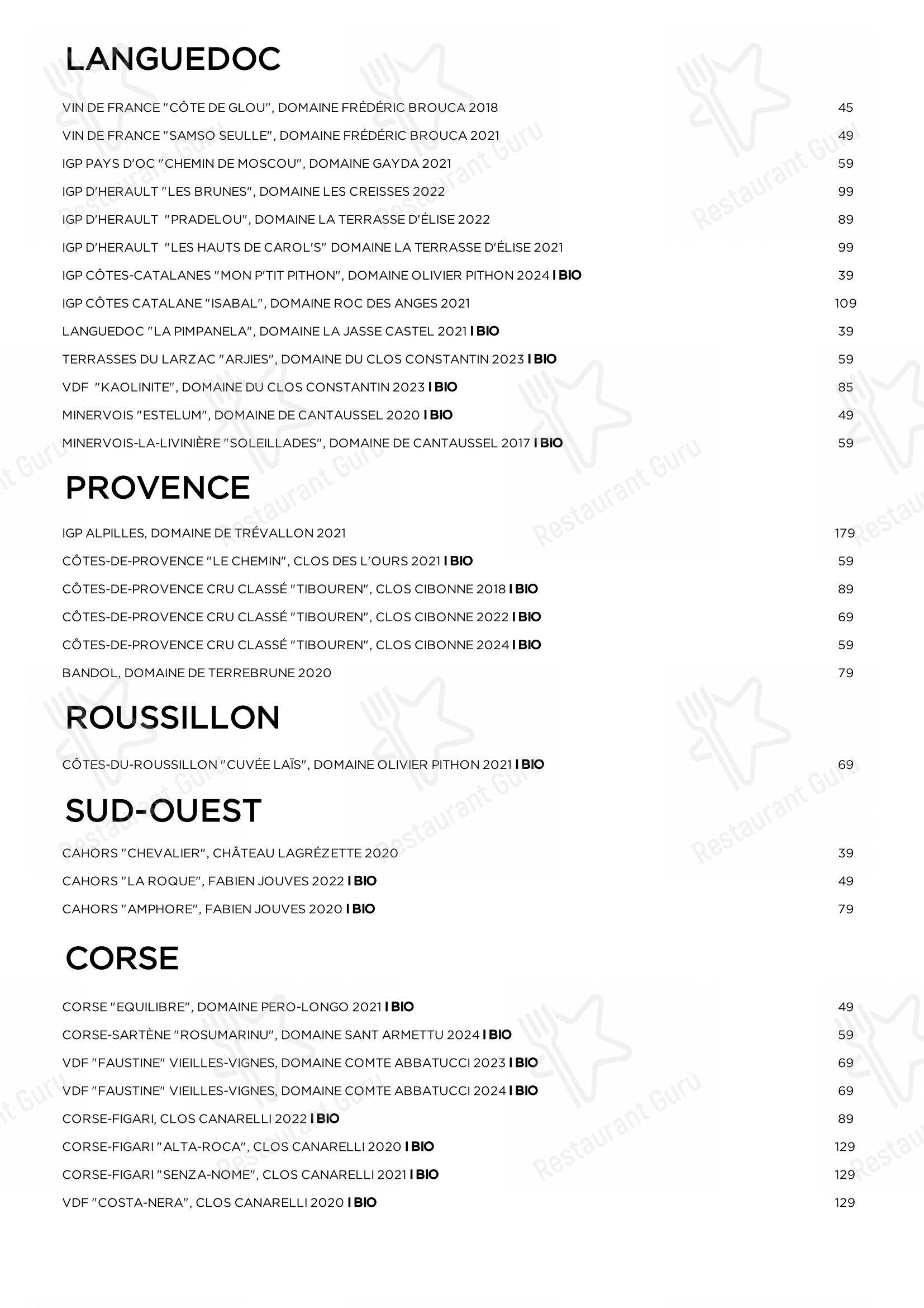 Menu pour Restaurant Brigitte - Основное меню
